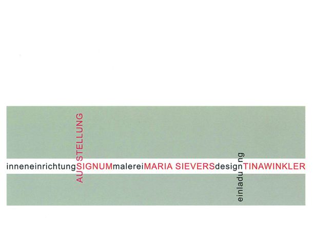 Postkarte , Einladung zur Ausstellung 2007 mit Text in schwarz und rot vor grauem Hintergrund.